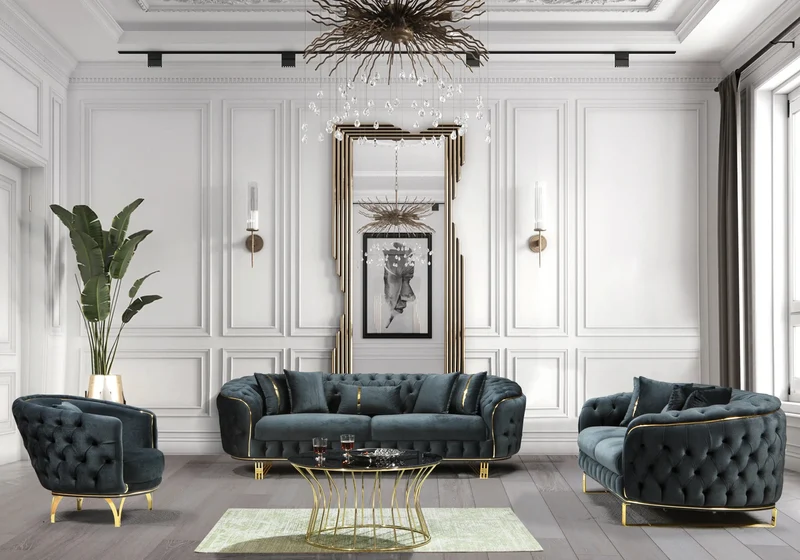 Canapé Turc Angle Capitonné Velours Anthracite Doré Chesterfield – PARIS