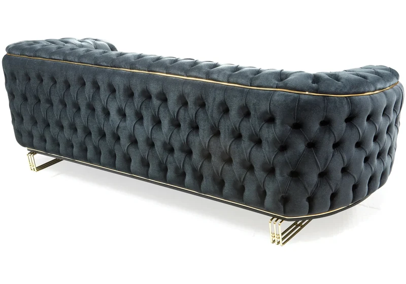 Canapé Turc Angle Capitonné Velours Anthracite Doré Chesterfield – PARIS