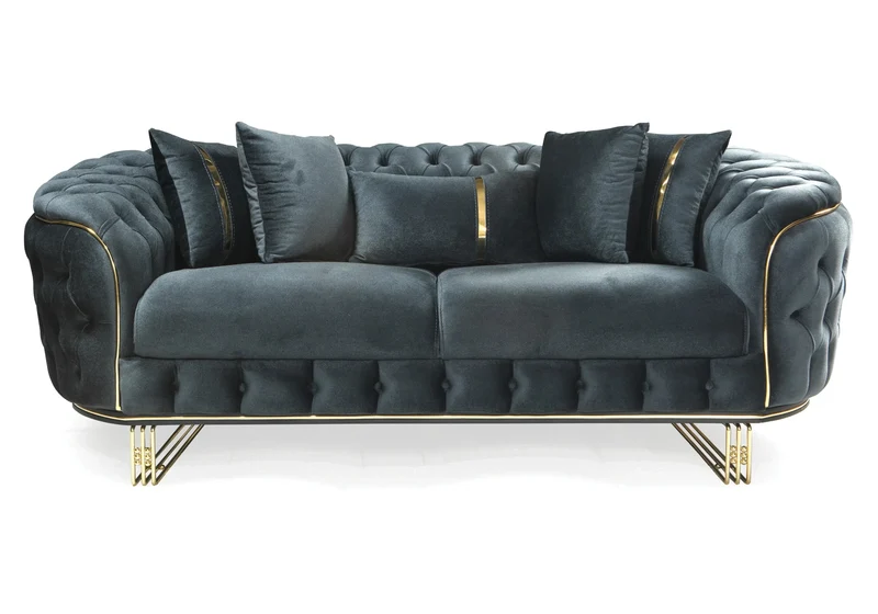 Canapé Turc Angle Capitonné Velours Anthracite Doré Chesterfield – PARIS