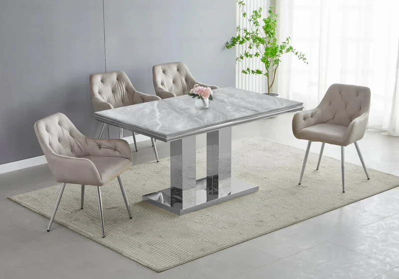 Table à manger marbre gris argent design - Versus