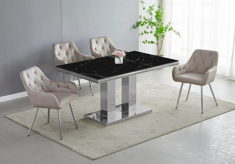Table à manger marbre noir argent design - Versus