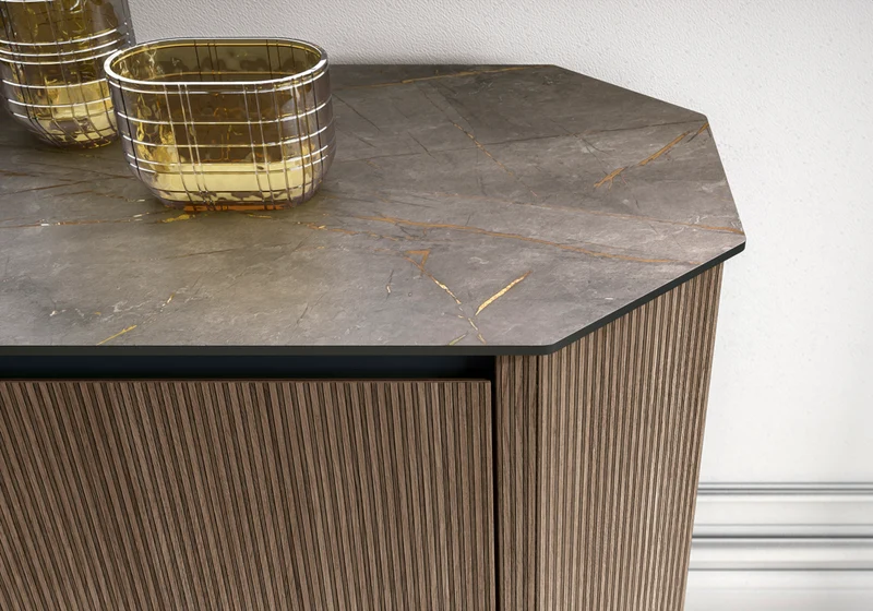 Meuble tv banc bois miel rainure - Hexagon
