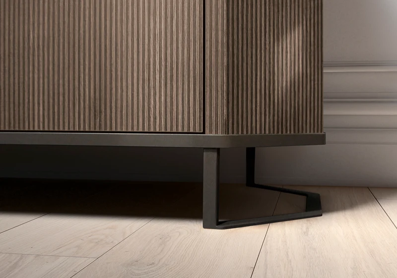 Meuble tv banc bois miel rainure - Hexagon