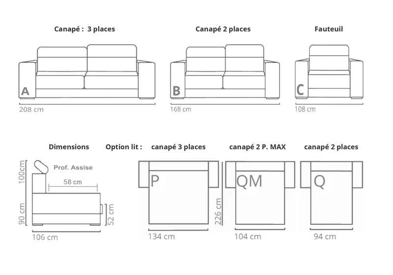 Canapé cuir et tissu taupe avec têtières - Clyde
