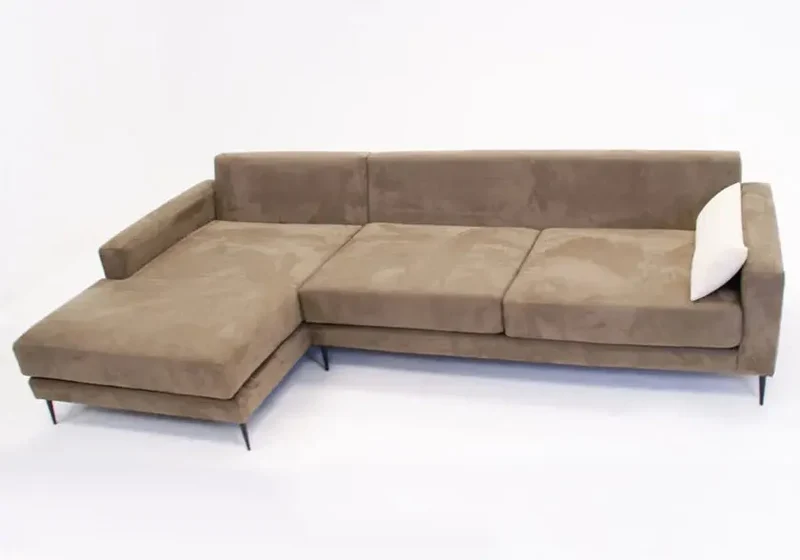 Canapé d'angle modulable en tissu bouclé beige - Noor