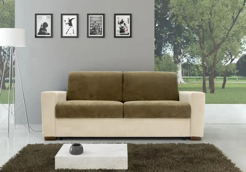 Canapé droit convertible bicolore kaki et beige - Ariane