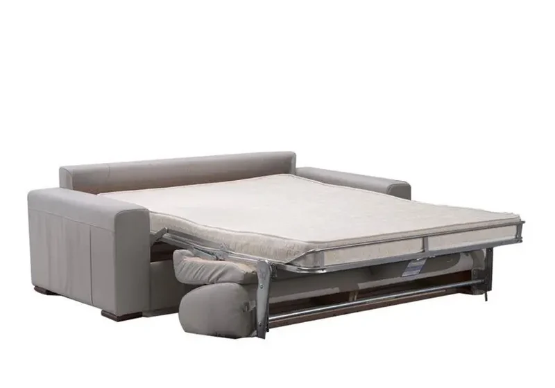 Canapé droit convertible en cuir marron - Ariane