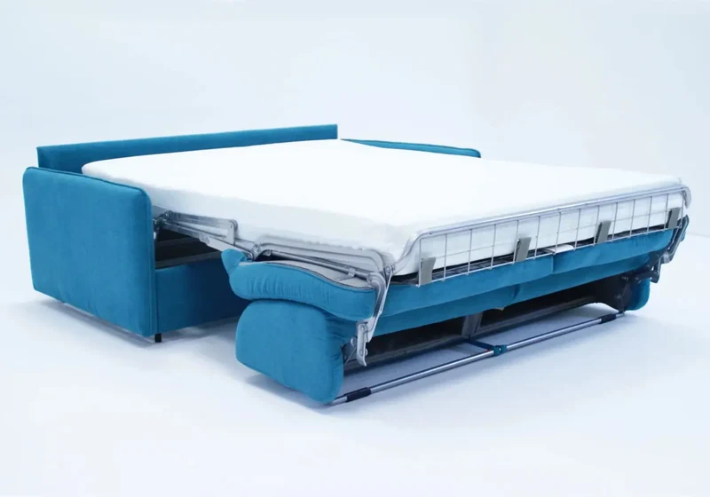 Canapé droit convertible en tissu microfibre bleu - Sylla