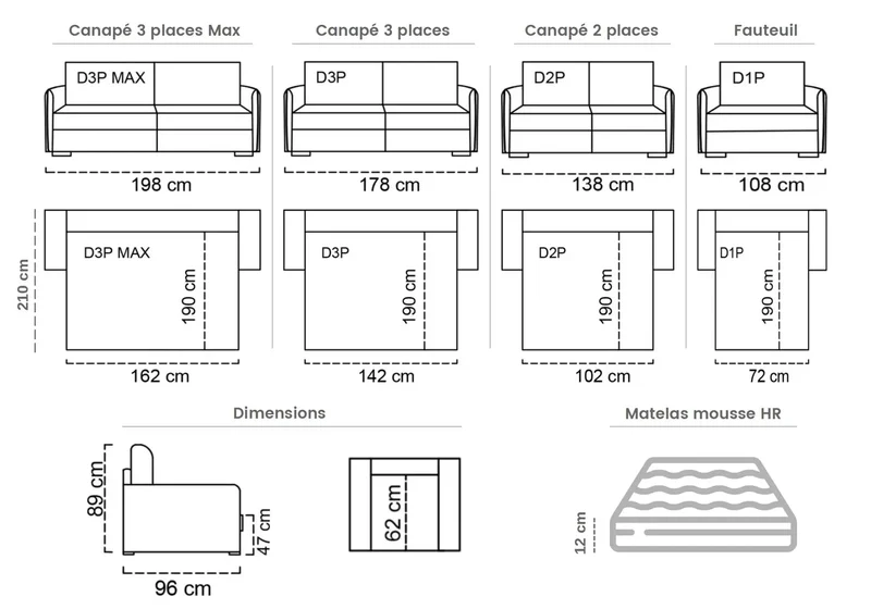 Canapé droit convertible en tissu microfibre rouge - Sylla