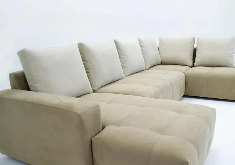 Canapé panoramique en U modulable en tissu taupe - Mado