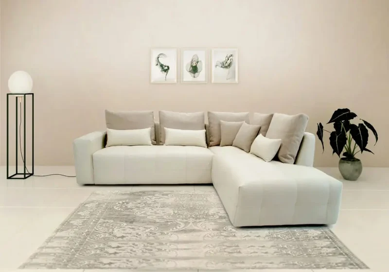 Canapé panoramique en U modulable en tissu taupe - Mado