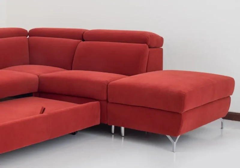 Canapé d'angle convertible en tissu rouge - Cara