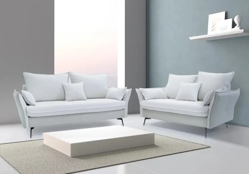 Chaise longue méridienne en tissu gris clair - Gina