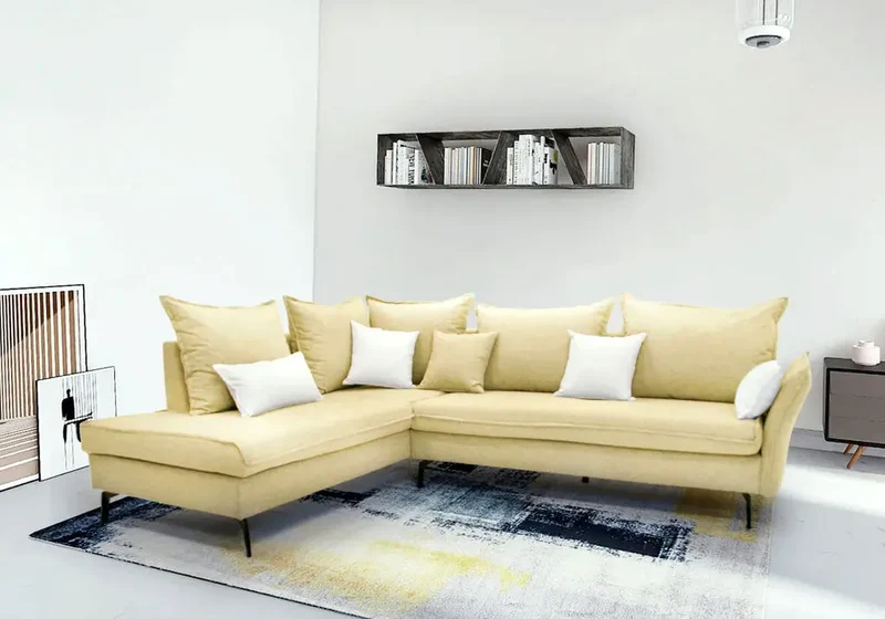 Canapé d'angle modulable en tissu bleu - Gina