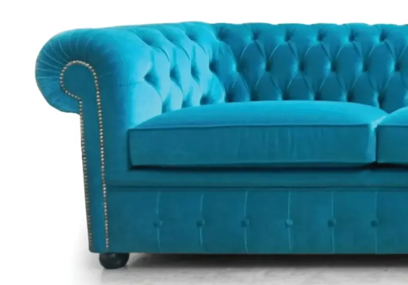 Canapé velours bleu capitonné CHESTERFIELD