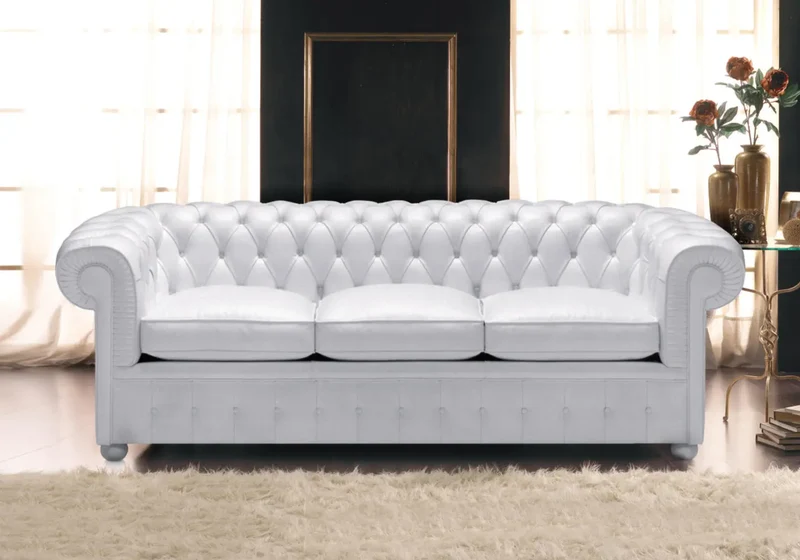 Canapé cuir blanc capitonné CHESTERFIELD