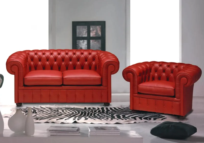 Canapé cuir rouge capitonné CHESTERFIELD