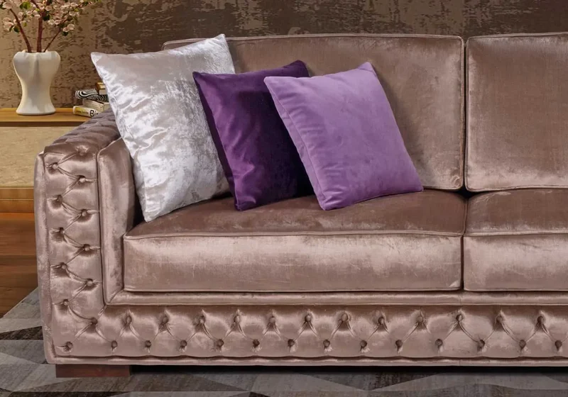 Canapé capitonné velours taupe CIARA
