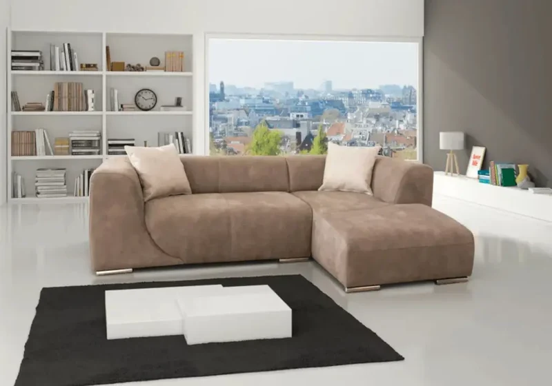 Canapé d'angle modulable en tissu beige - Gilia