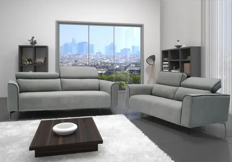 Canapé d'angle modulable en tissu gris - Flora