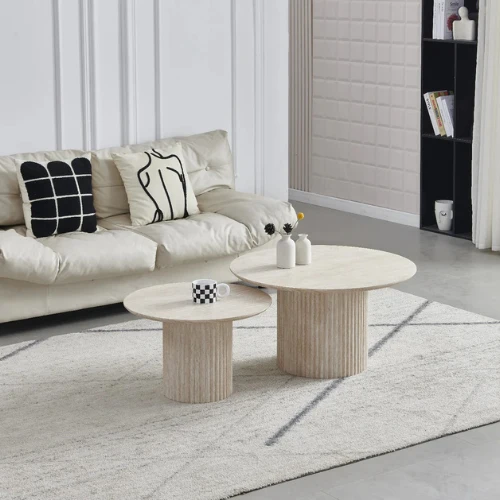 Table basse - Effet Travertin beige - Gigogne - Baieta