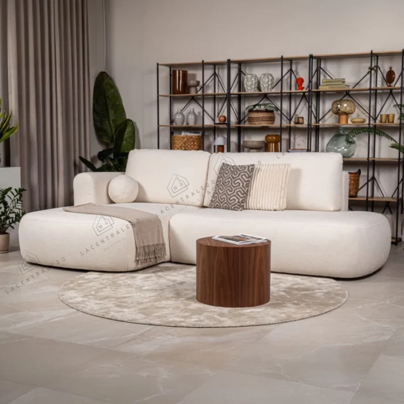 Canapé d’angle - Convertible – Tissu laine bouclée – 286×175cm – Lola