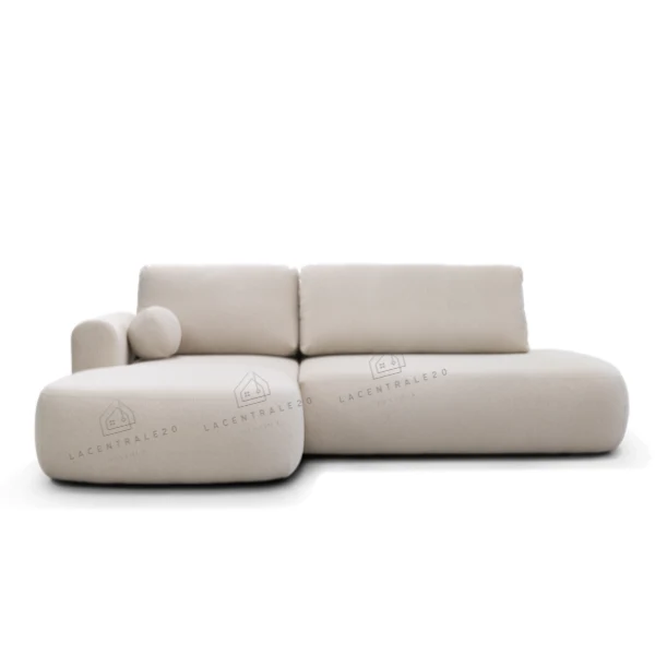 Canapé d’angle - Convertible – Tissu laine bouclée – 286×175cm – Lola