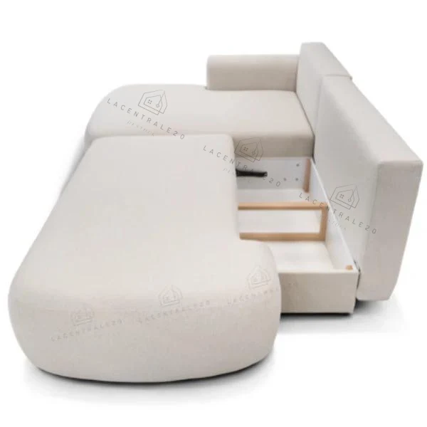Canapé d’angle - Convertible – Tissu laine bouclée – 286×175cm – Lola