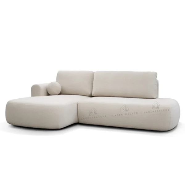 Canapé d’angle - Convertible – Tissu laine bouclée – 286×175cm – Lola