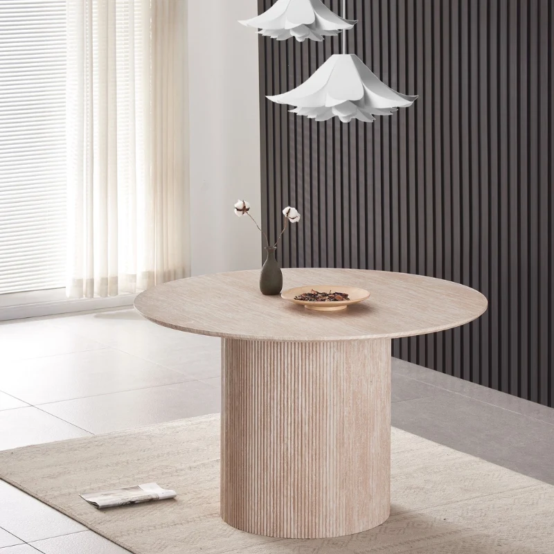 Table à manger - Effet Travertin - Ronde - Baieta