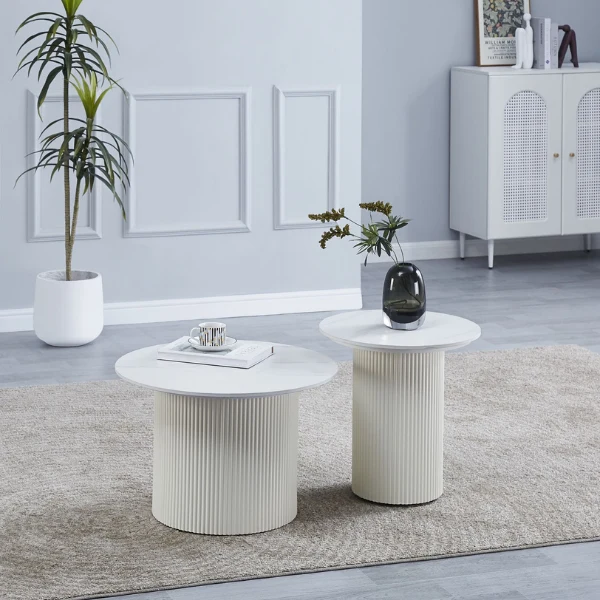 Table basse - Effet céramique marbre blanc - Polpo