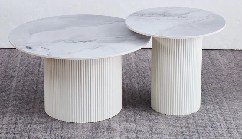 Table basse - Effet céramique marbre blanc - Polpo
