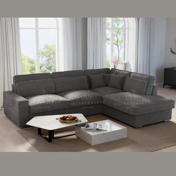 Canapé d’angle – Tissu côtelé gris anthracite – Bristol