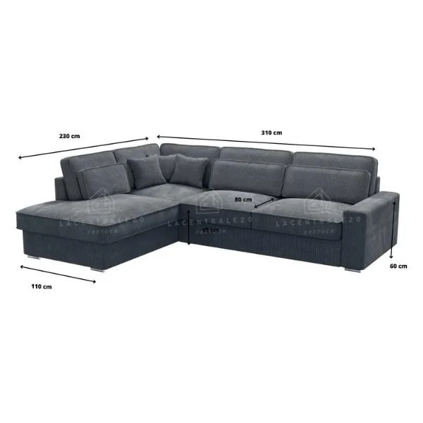 Canapé d’angle – Tissu côtelé gris anthracite – Bristol