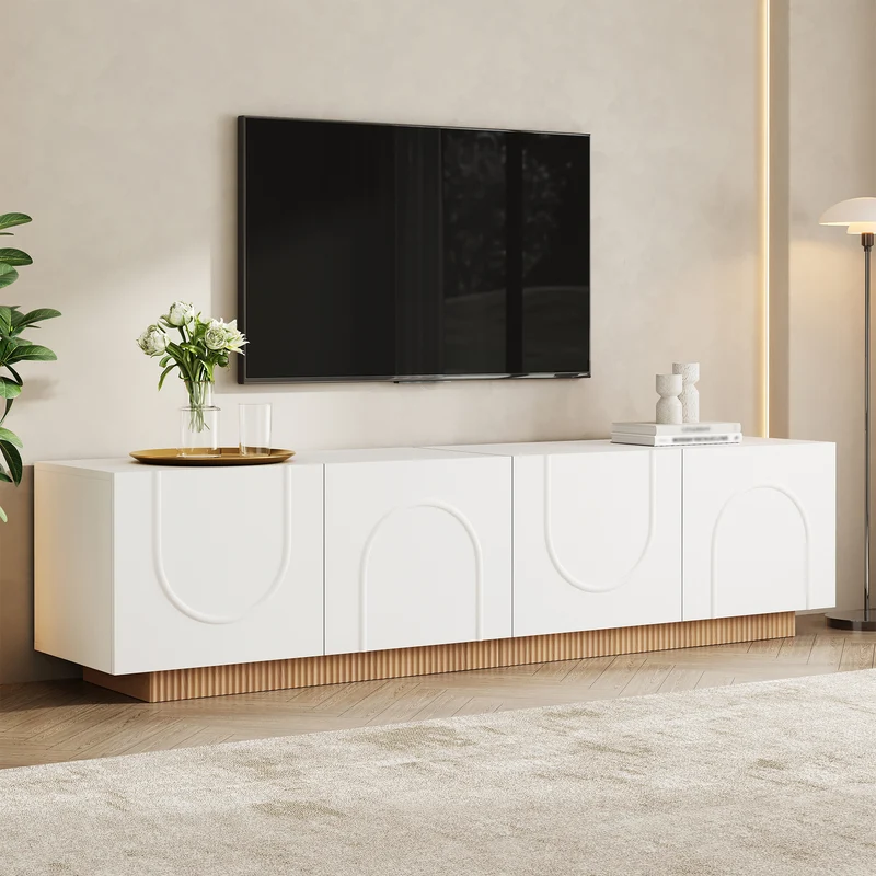 Meuble TV blanc, 4 portes, design arche cannelé moderne PILLOWWORK