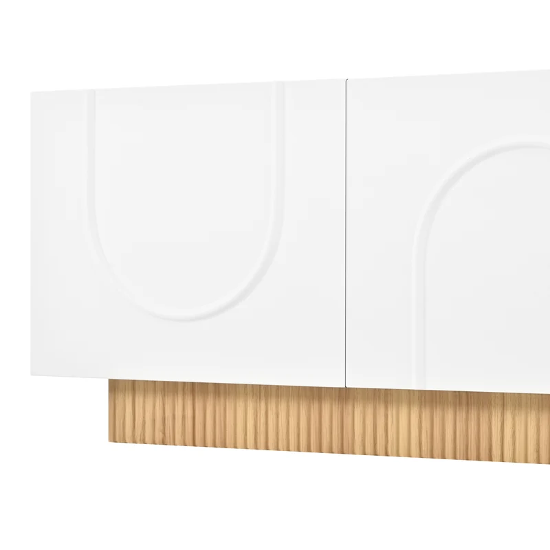 Meuble TV blanc, 4 portes, design arche cannelé moderne PILLOWWORK