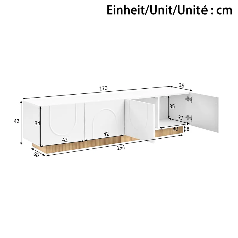 Meuble TV blanc, 4 portes, design arche cannelé moderne PILLOWWORK