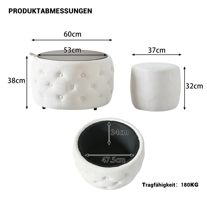 Poufs gigognes ronds en velours beige empilable avec rangement QUADRUG