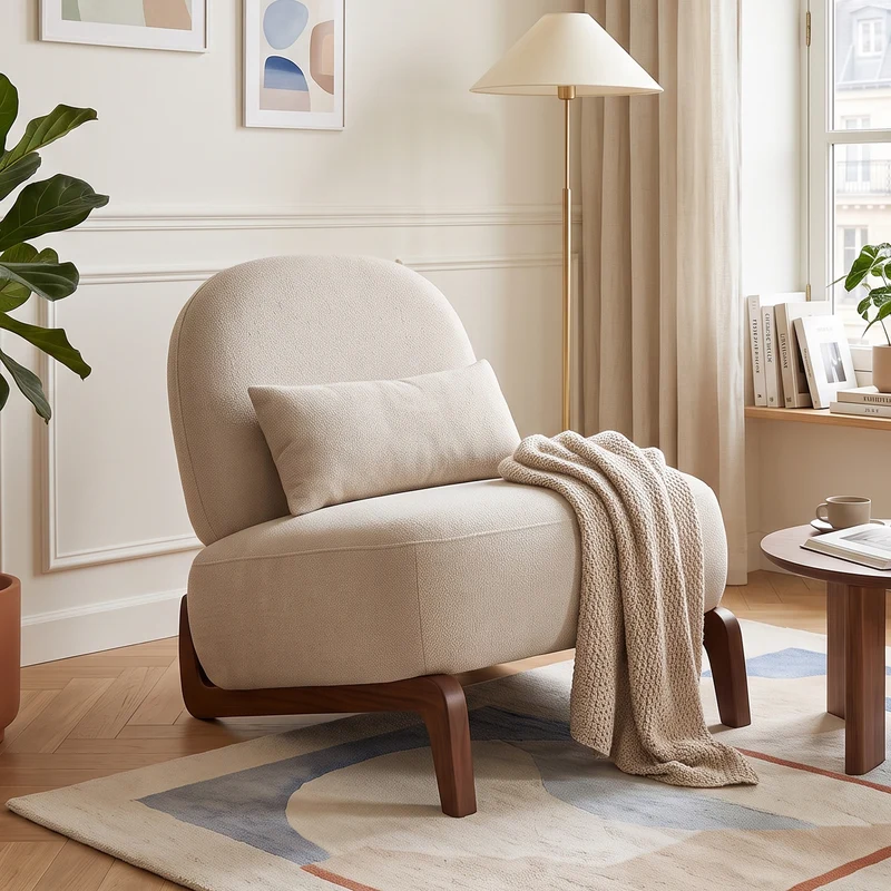 Fauteuil style rétro en velours, pieds en bois PANELRATTAN