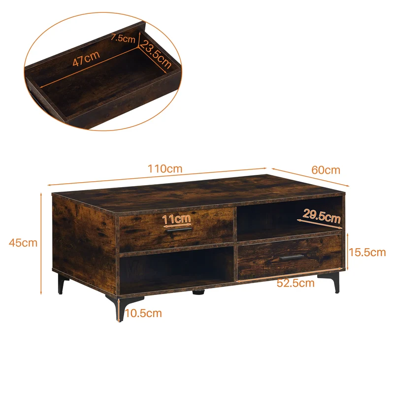 Table basse Léonard — 4 tiroirs, 4 niches, design contemporain