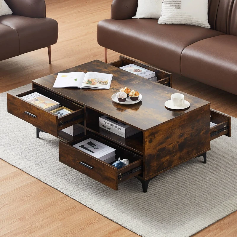 Table basse Léonard — 4 tiroirs, 4 niches, design contemporain