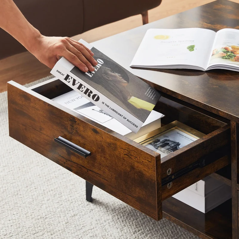 Table basse Léonard — 4 tiroirs, 4 niches, design contemporain