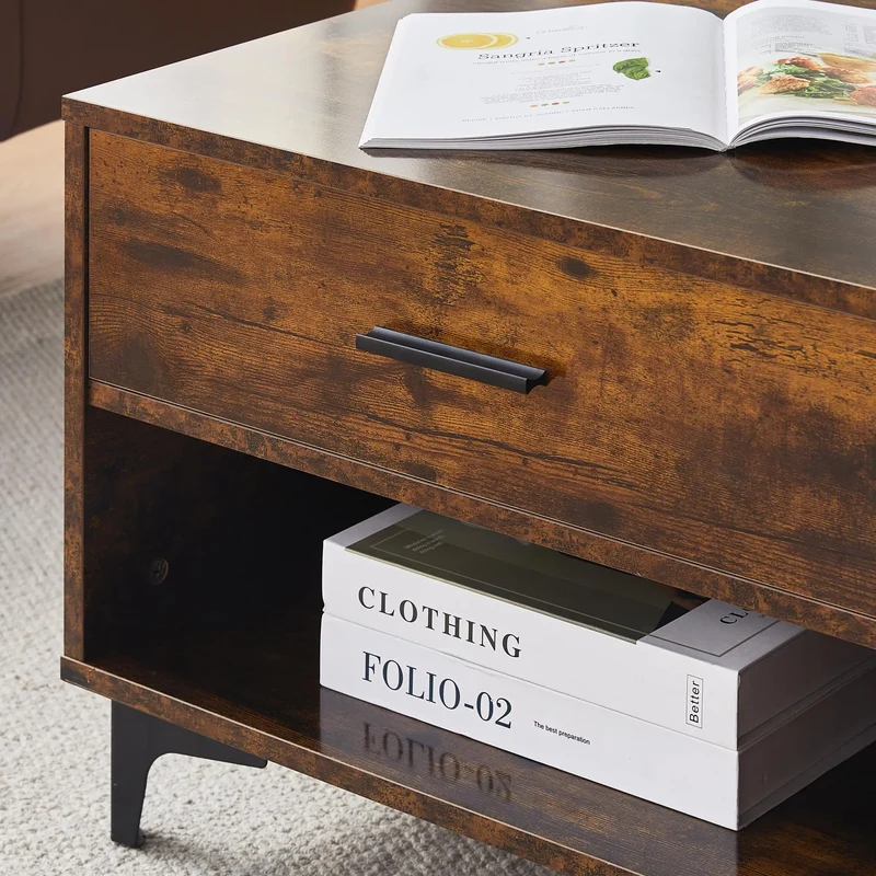 Table basse Léonard — 4 tiroirs, 4 niches, design contemporain