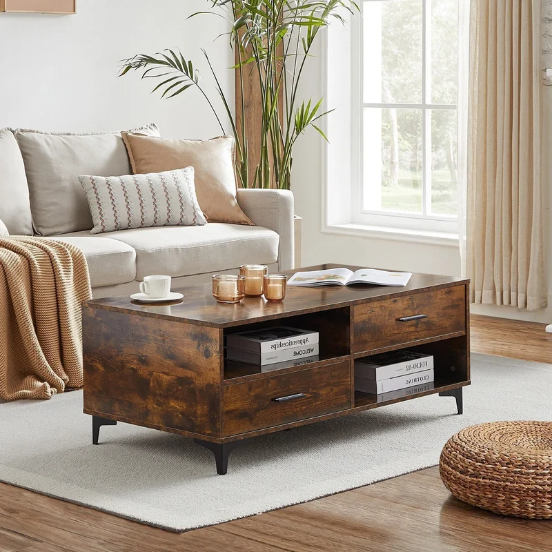 Table basse Léonard — 4 tiroirs, 4 niches, design contemporain