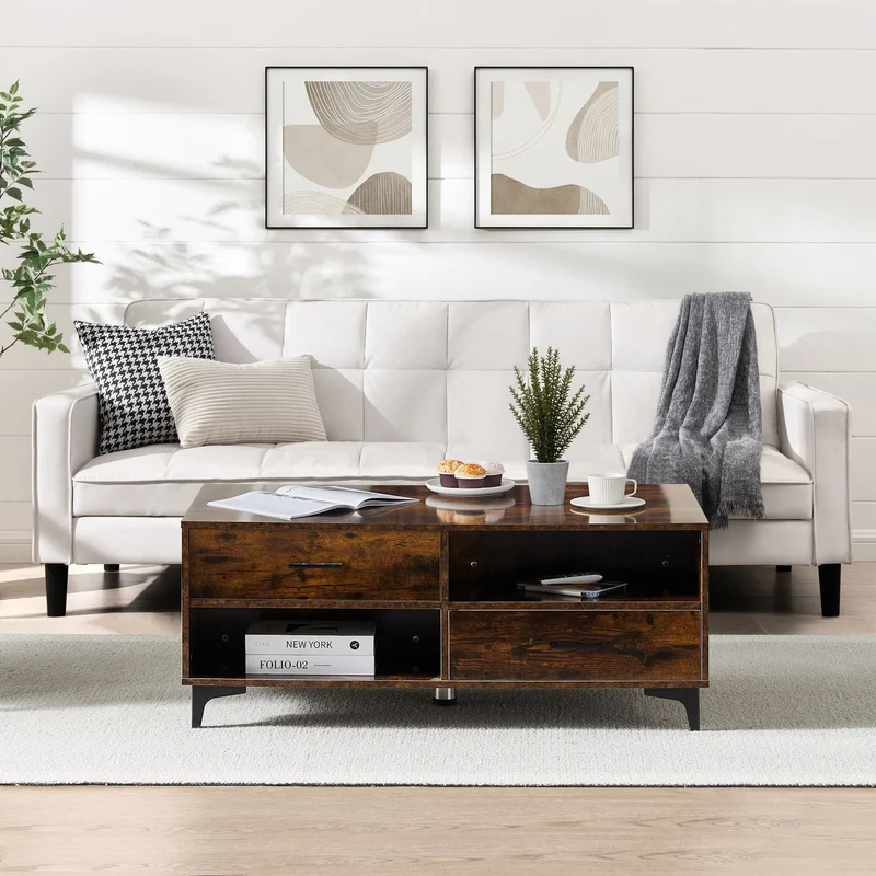 Table basse Léonard — 4 tiroirs, 4 niches, design contemporain
