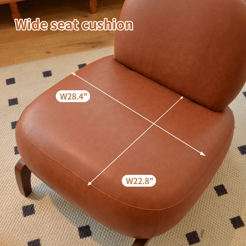 Fauteuil moderne caramel revêtement en similicuir et pieds en bois massif PANELSTONE