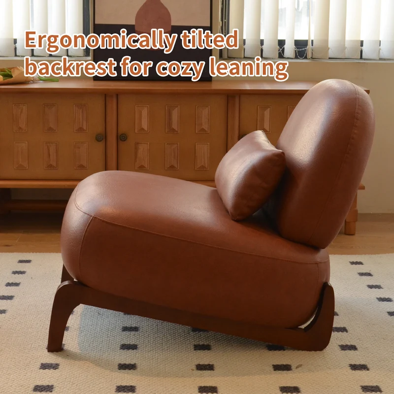 Fauteuil moderne caramel revêtement en similicuir et pieds en bois massif PANELSTONE