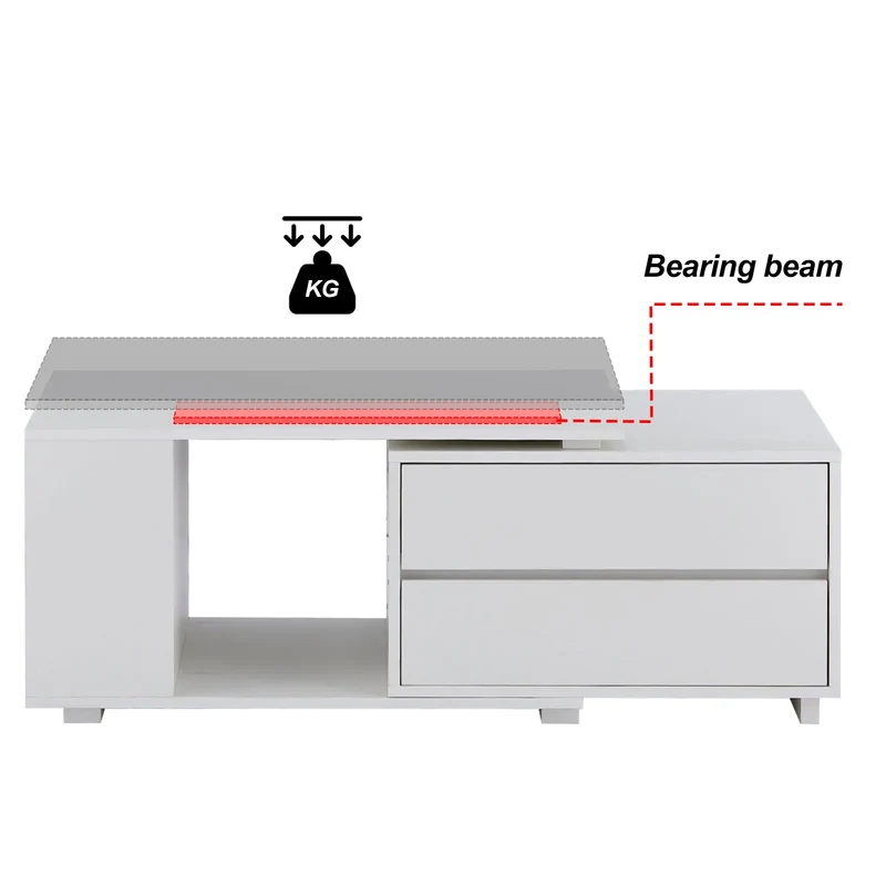 Table basse lumineuse Éléonore — LED intégré, plateau extensible, 4 tiroirs