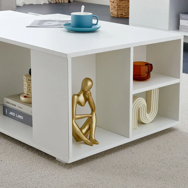Table basse lumineuse Éléonore — LED intégré, plateau extensible, 4 tiroirs