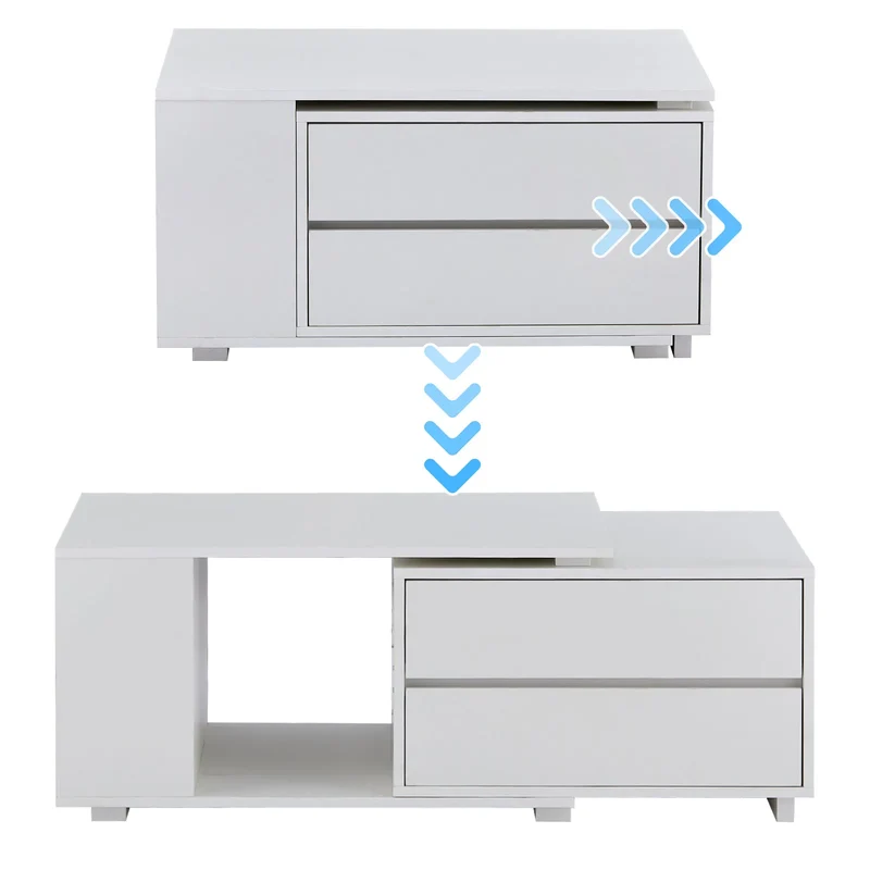 Table basse lumineuse Éléonore — LED intégré, plateau extensible, 4 tiroirs